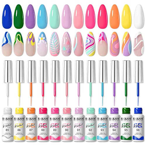 RARJSM Gel Liner Nail Art Reflective Glitter Flash Diamond Liner Gel Polish 12 Colors 5ml Sparkle Silver Hot Pink Black Pigment Painted Stripe Br