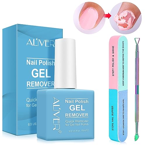 Gel Nail Polish Remover(15ml), Gel Polish Remover, Quick & Easy Polish Remover in 2-5 Minutes, Remove Gel Nail Polish with Cuticle Pusher and Nai