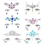 6 Pieces Gemstone Stickers, Acrylic Crystal Tattoo Stickers, Self-Adhesive Rhinestones, Festive Face Stickers, Face Jewellery, for Party, Carniva
