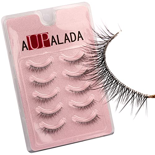 Aupalada False Eyelashes Wispy Lashes Natural Look Clear Band Lashes Pack Light Volume Soft Strip Fake Lashes 5 Pairs Multipack, Tatti lashes, Fa