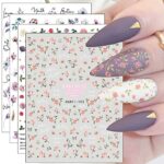 JMEOWIO 10 Sheets Spring Flower Nail Art Stickers Decals Self-Adhesive Colorful Summer Floral Nail Supplies Nail Art Design Decoration Accessorie