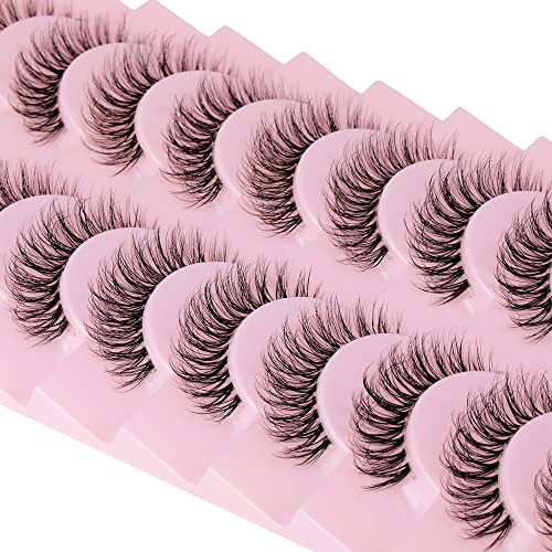 Lashes Natural Look Wispy False Eyelashes 15mm Short Clear Band Fake Eye Lashes Lightweight Volume Strip Lashes Multipack