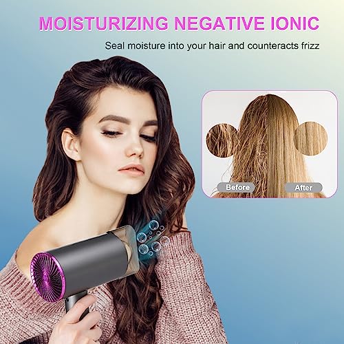 Pretfy Travel Hairdryers, 2000W Lightweight Hair Dryer for Women, Professional Ionic Blow Dryer with 2 Speeds, 3 Heating and Cool Button, Portabl