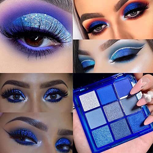 Blue Eyeshadow Palette, Glitter Eye shadow Makeup,Navy Blue Eyeshadow Shiny Sparkle Shimmer Waterproof Pallete,Royal Blue Glitter Eye Eyeshadow M