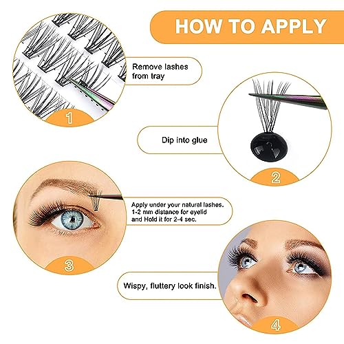 Moyutt Individual Cluster DIY Eyelash Extensions 240pcs D Curl LASH Volume Eyelash Clusters Extensions Wispy Lashes Cluster DIY at Home 8-16mm(40
