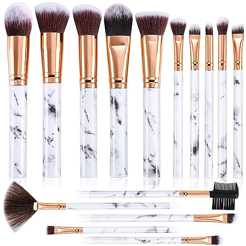 Makeup Brushes DUAIU 15PCs Pink Marble Makeup Brush Set Professional Premium Synthetic Make Up Brushes for Foundation, Powder, Blush, Contour, Co