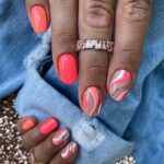 24pcs Short False Nails Round Stick on Nails Orange Colored Press on Nails Removable Glue-on Nails Fake Nails Women Girls Nail Art Accessories