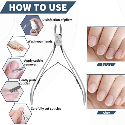 Armiz Cuticle Cutter Stainless Steel Professional Cuticle Nipper for Manicure and Pedicure - Cuticle Remover Tool (Silver) with 0.25-inch Sharp B