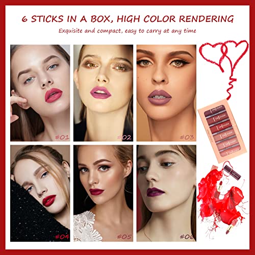 ONLYOILY Lipstick Makeup Set,Matte Lipstick Lasting Beauty Lips, Intense pigments,Waterproof Long Lasting Lip Makeup Kit Makeup Gift Set (6 Color