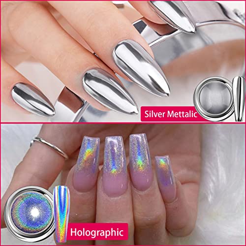 Chrome Nail Powder, White Pearl Nail Powder 4Pcs Chrome Powder for Nails, Metallic Holographic Nail Powder Mermaid Aurora Nail Art Pigment Solid