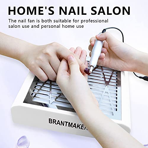 BRANTMAKER Nail Dust Collector with Brush and 2 Reusable Filters, 60W Nail Dust Extractor for Home Salon Use, Vacuum Dust Fan for Acrylic Nails (