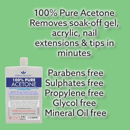Acetone 100% Pure 100ml Gel Nail Polish Remover for UV/LED, Gel Soak Off, Removes All Types of Nail Polish, By Eternal Beauty