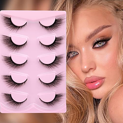 Newcally Eyelashes Mink Fluffy Unique Fox 6D False Eyelashes Natural Look Volume L Curl Strip Lashes Like Eyelash Extension Wispy Fake Eye Lashes