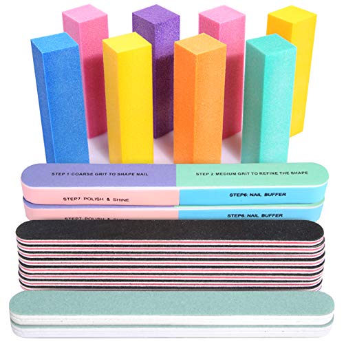 FANDAMEI Nail Files and Buffers, 100/180 400/4000 Grit Professional Manicure Tools Kit Rectangular Art Care Buffer Block Tools, 7 Ways Buffer Blo