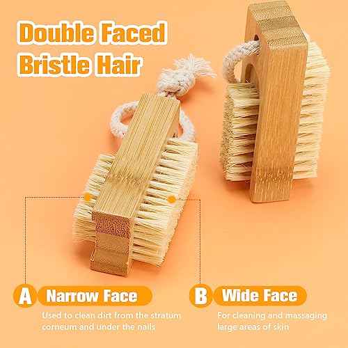 Beehug 2 Pieces Double-Sided Wooden Nail Brush Set, Eco-Friendly Hand & Foot Manicure/Pedicure Cleaning Tools, Durable Scrubbing Brushes for Home