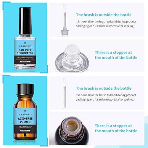 BORN PRETTY Nail Dehydrator and Primer Set, Acid Free Natural Nail Prep Dehydrate & Nail Bond Primer Set Fast Air Dry for Gel Nail Polish and Acr