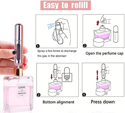 Perfume Atomizer Refillable, 8 ml Refillable Atomiser Perfume Spray Bottle Mini Underfill Empty Travel Bottle Clear Visual Container Bottle Set o