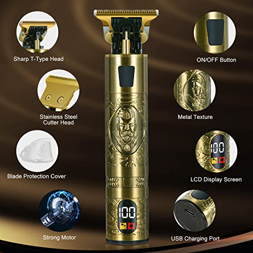 Cordless Hair Trimmer,Professional Hair Clippers,T-Blade Trimmer Clipper,Precision Outliner Trimmer,Beard Trimmer Regabarba with USB Charger LCD