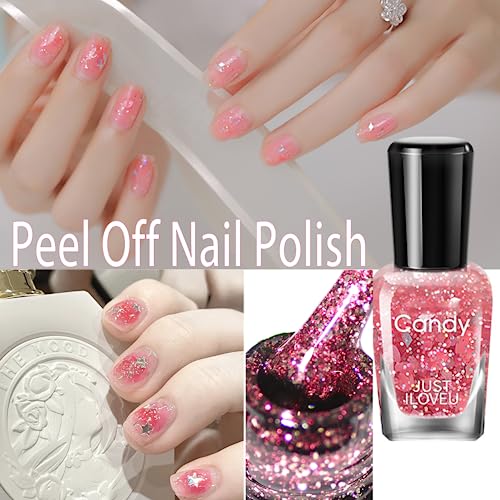 Glitter Nail Polish Nail Varnish - 4PCS Glitter Pink Nail Polish Nude Nail Varnish - Quick Drying & Long Lasting Holographic Nail Polish - Water