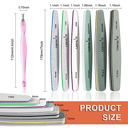 Nail Files Canvalite Gel Nail File Set Professional Double Sided Nail File and Buffer Set Washable Emery Boards Grit 100/150/180/220/240/280/1000
