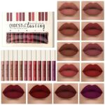 12 Colors Matte Liquid Lipstick Set Velvety Lip Gloss Lip Kit Waterproof Long Lasting Wear Durable Nude Lip Gloss Beauty Cosmetics Gift Box Set (