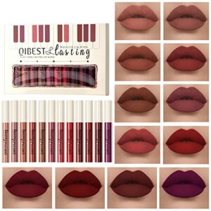 12 Colors Matte Liquid Lipstick Set Velvety Lip Gloss Lip Kit Waterproof Long Lasting Wear Durable Nude Lip Gloss Beauty Cosmetics Gift Box Set (