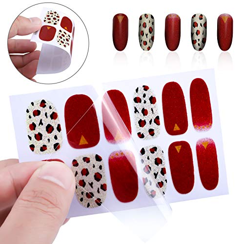 MWOOT 16 Sheets Leopard Full Wraps Nail Stickers with Nail File,Assorted Self Adhesive Nail Polish Stickers, Nail Art Decals Strips Manicure Kits