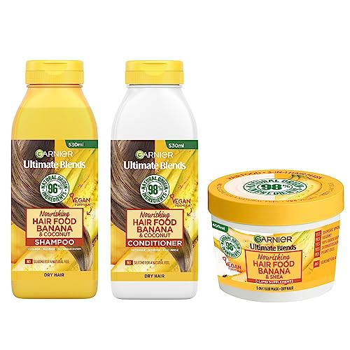 Garnier Nourishing and Smoothing Coconut Hair Food Shampoo, Conditioner and Mask Set, For Dry and Frizzy Hair