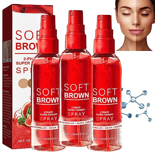 Soft Brown 2-Phase Tanning Essence Spray,Sunless Self Tanning Face Mist,Tanned Sunless Spray,Deep Tanned Dry Spray,Fake Tan Spray For All Skin To