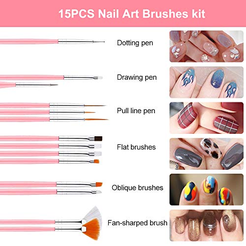 Nail Art Kit, WOVTE 60Pcs Nail Design Tools with 15pcs Nail Art Brushes, Nail Dotting Tool, Nail Foil, Nail Striping Tapes , Rhinestones Crystals