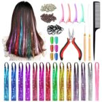 14 Colors 3000 Strands Hair Tinsel Extensions, 47 Inch Glitter Hair Extension Fairy Hair Tinsel Strands Kit, Holographic Dazzle Colour Straight H