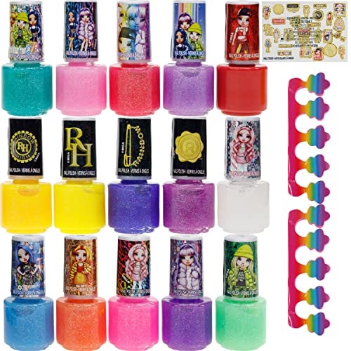 Rainbow High - Townley Girl Peel- Off Nail Polish Activity Set for Girls, Ages 6+ With 15 Nail Polish Colors with Toe Spacers and Nail Stickers,