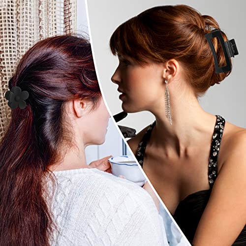 Lusofie 6PCS Black Hair Clips, Large Hair Clips for Thick Hair Black Claw Clips Matte Non Slip Jaw Clips Flower Banana Butterfly Claw Clips Hair