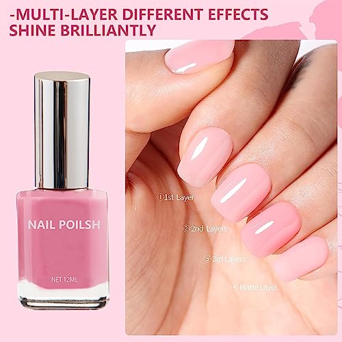 Jelly Nail Polish - Bare Pink Nail Varnish - Translucent Pink Quick Drying & Long Lasting Nail Polish - Water Based Formula & No Need Baking Nail
