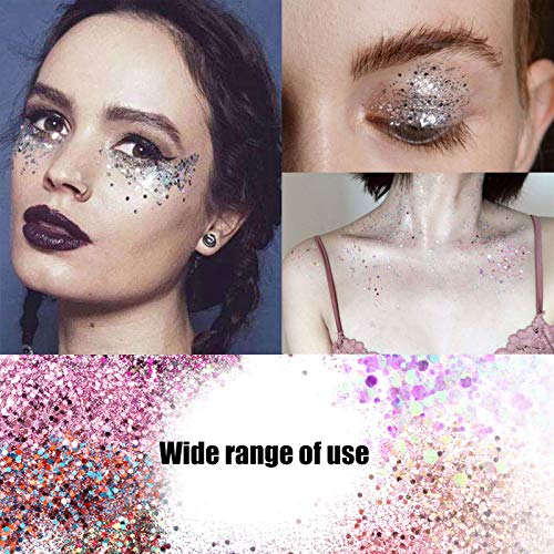 DazSpirit 12pcs Chunky Glitter for Face, Body, and Hair, Glitter Festival Makeup Set - Safe for Body Hair Nail Eye Beauty Makeup Art Decorative f