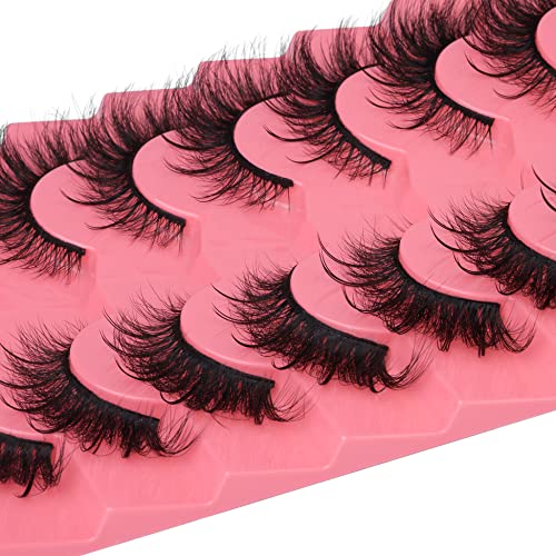Newcally False Eyelashes Fairy Lashes Fox Eye Fluffy Wispy Strip Lashes Cat Eye Fake Lashes Pack Dramatic Lashes 7 Pairs Eye Makeup