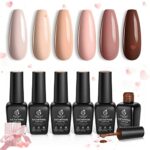 Beetles Gel Nail Polishes- Nude Gel Nail Polish Set, 6 Colors Neutral Gel Polish Kit Popular Nail Art Design Soak Off Nail Lamp Nail Polish Gel D