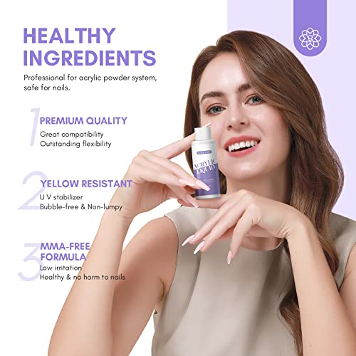 Saviland 120ml Acrylic Liquid with Acrylic Brush– Monomer for Acrylic Nails with Acrylic Nail Brush 12# MMA-Free Non-Yellowing Formula Acrylic Mo