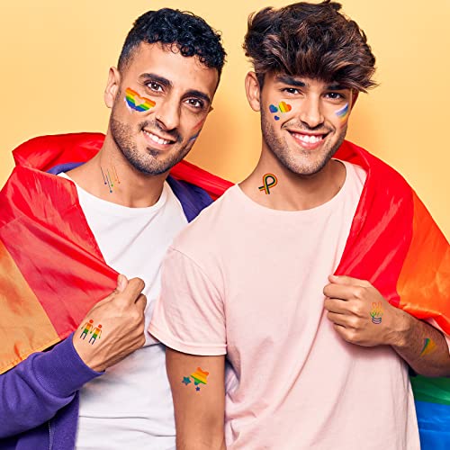 HOWAF 10 Sheets Pride Tattoo Stickers, LGBT Gay Pride Temporary Tattoos Rainbow Tattoos Stickers Waterproof Rainbow Flag Gay Pride Flag Tattoos P