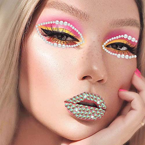 Bilizar 6 Sheets Bindi Dots Face Jewels Face Jewelry For Women Face Gems Stick On Eye Forehead Crystals Sticker Tears Rainbow Pearl Rhinestones F