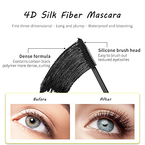 Eyelash Mascara Waterproof & Long Lasting, 4D silk Fiber Lash Mascara Volume and Length Eye Makeup Sparkling Diamond Mascara