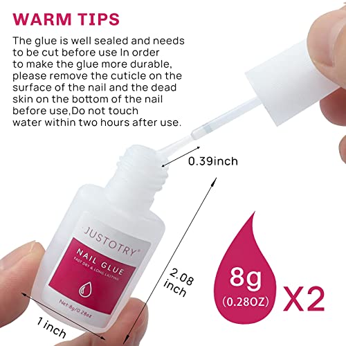 JUSTOTRY 2 Pcs Professional Strong Nail Glue for Acrylic Tips Extra Strong and Press on Nails Long Lasting - Fast Bond & Super Strong Acrylic Nai
