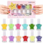 Childrens Nail Varnish, Non-Toxic Peel-Off Water-Based 12 Rainbow Colors Blue Green Sparkly Fast Drying Nail Polish Pack for Kids, Peelable Safe