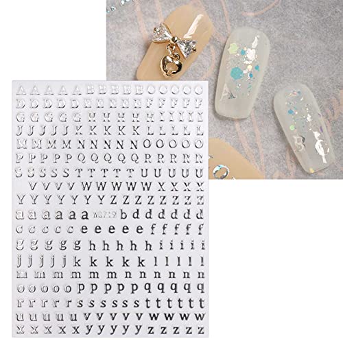 JMEOWIO 8 Sheets Glitter Letter Nail Art Stickers Decals Self-Adhesive English Alphabet Nail Supplies Nail Art Design Decoration Accessories