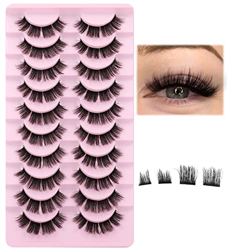 Clusters Eyelashes Russian Strip Lashes Individual DIY False Eyelashes D Curl Fluffy Fake Lashes that Look Like Extensions Wispy Natural Look Fau