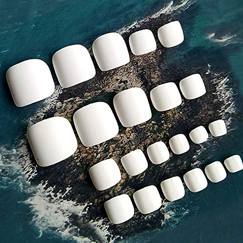 Fake Toe Nails Press on Toenails Full Cover Matte White Toenails Artificial Foot Nails for Nail Salons and DIY Nail Art 24PCS