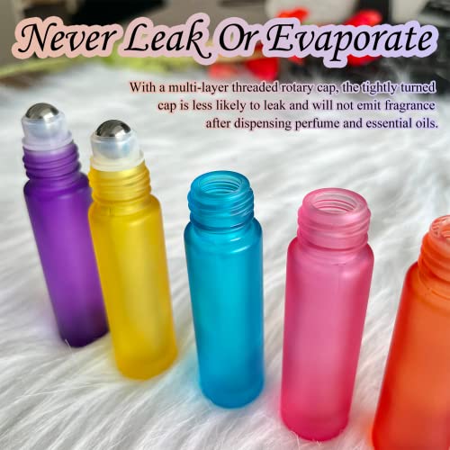 Maggidea Colorful Roller Bottles, 6Pack Essential Oils Roller Bottles10ml, Glass Roll on Bottles with Stainless Steel Roller Balls,Perfect for Fr