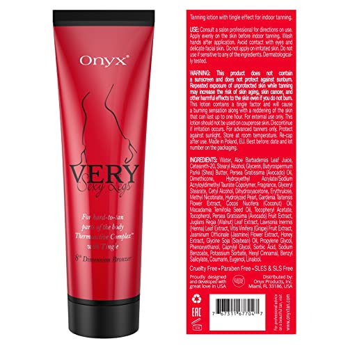 Onyx Very Sexy Legs Sunbed Cream with Bronzer - Tingle Tanning Cream for Legs & Hard-To-Tan Body Parts - Hot Tingling Formula for Women