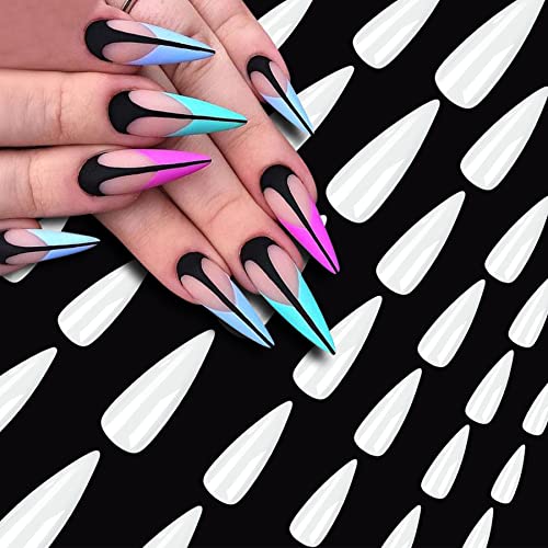 Fake Nails Tips Acrylic Nail Art Full Cover Almond False Nails Long Almond Stiletto False Nail Clear Press on Nail Extension Kit for Women Girls