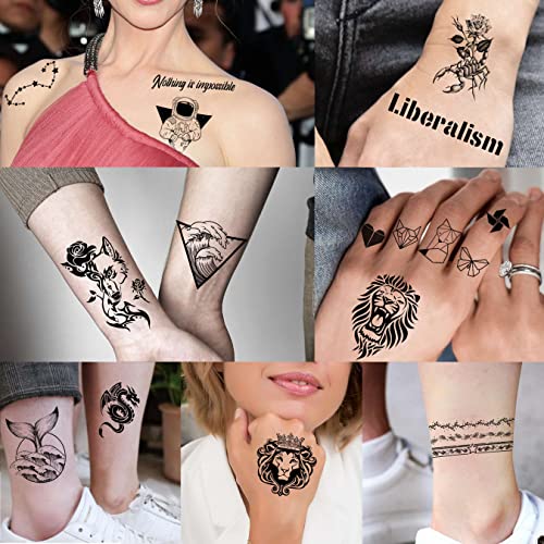 EGMBGM 52 Sheets Tiny Small Temporary Tattoos For Kids Boys Girls, Tribal Animals Butterfly Anchor Compass Tattoo Stickers For Men Women, 3D Cute